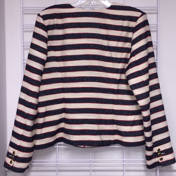 CAbi Nautical Striped Double-Breasted Unlined Jacket w/Buttoned Cuffs, Sz 14 - Picture 2 of 6